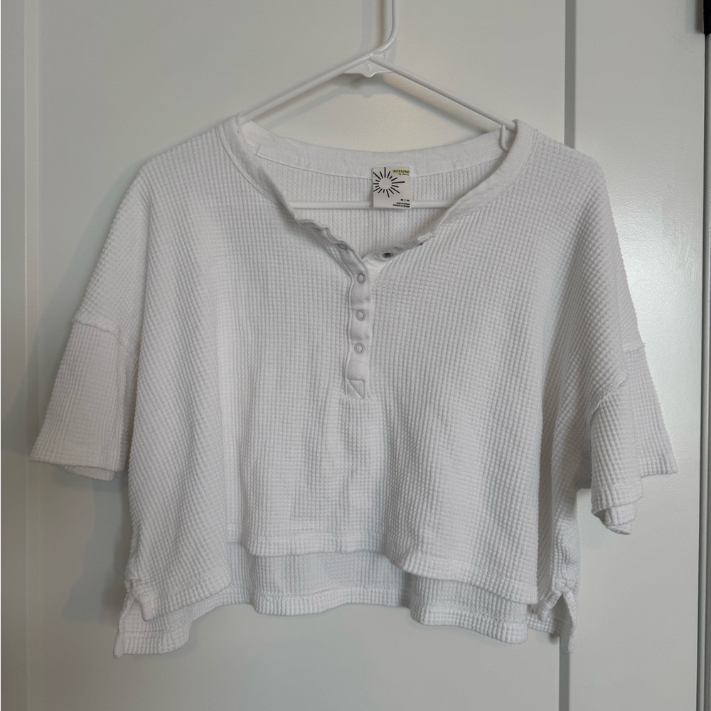 White Waffle Knit Henley Crop Top